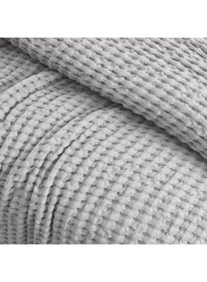 Relax Egyptian cotton Waffle throw blanket,ultra-soft & lightweight with an elegant woven design ,king size 255x225 cm ,Light Gray Color - Image 2