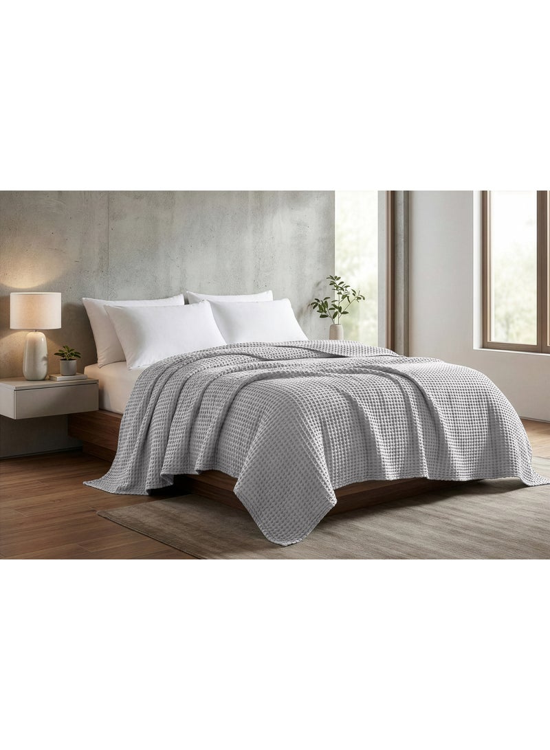 Relax Egyptian cotton Waffle throw blanket,ultra-soft & lightweight with an elegant woven design ,king size 255x225 cm ,Light Gray Color - Image 3