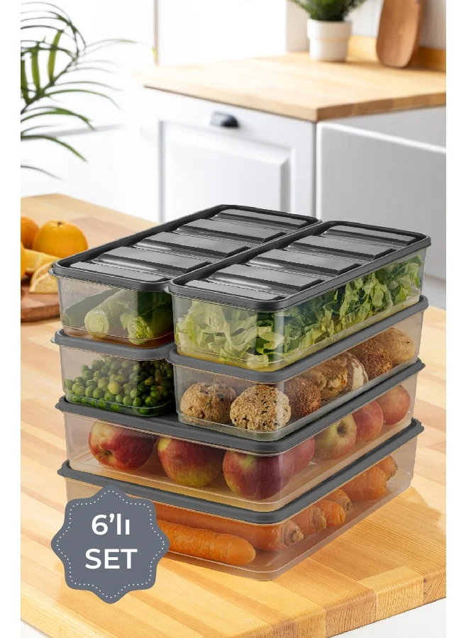 Vienev 6-Piece Bella Refrigerator Organizer Anthracite 2x(3.5 Liter) 4x(1.65 Liter)
