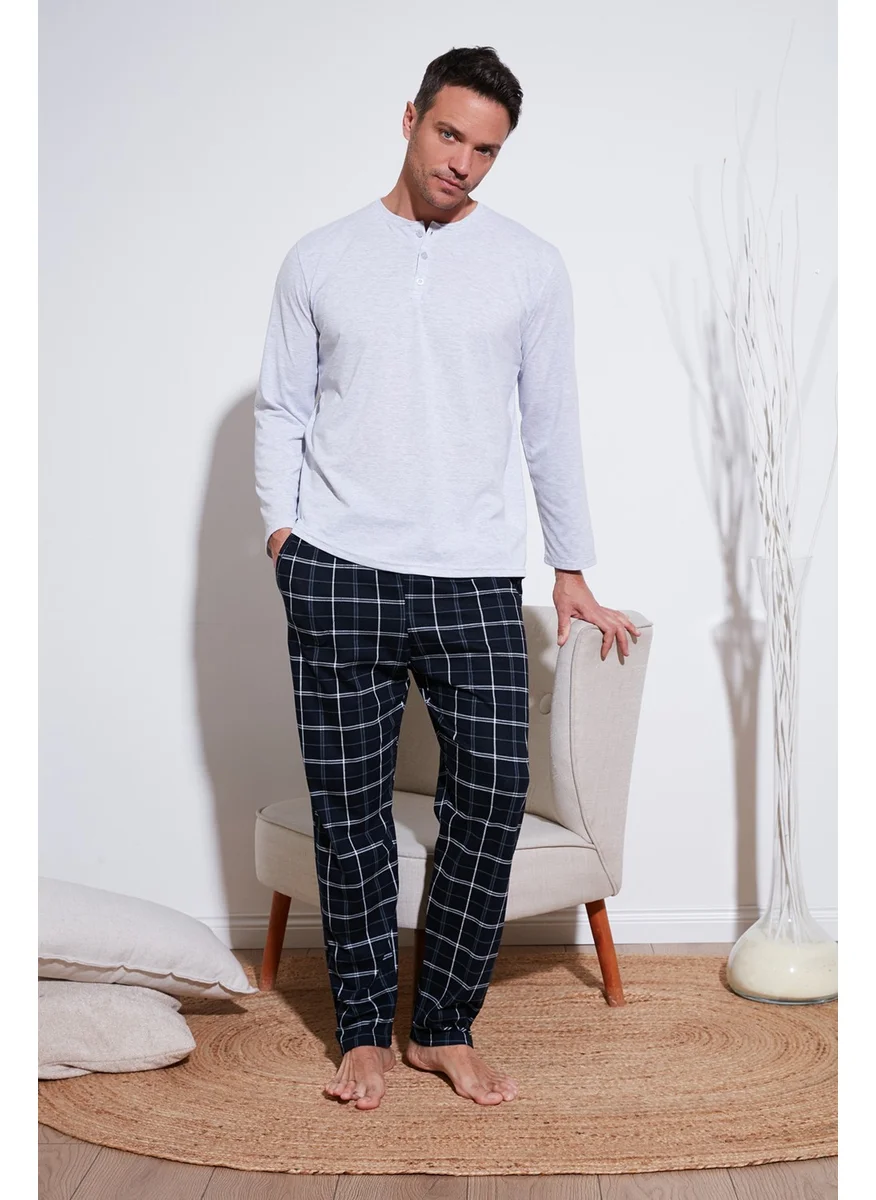 Buratti Plaid Cotton Regular Fit Long Sleeve Men's Pajama Set with Elastic Waist 6572003