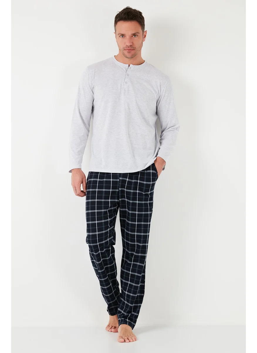 Buratti Plaid Cotton Regular Fit Long Sleeve Men's Pajama Set with Elastic Waist 6572003