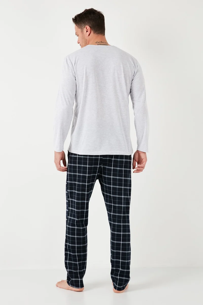Buratti Plaid Cotton Regular Fit Long Sleeve Men's Pajama Set with Elastic Waist 6572003