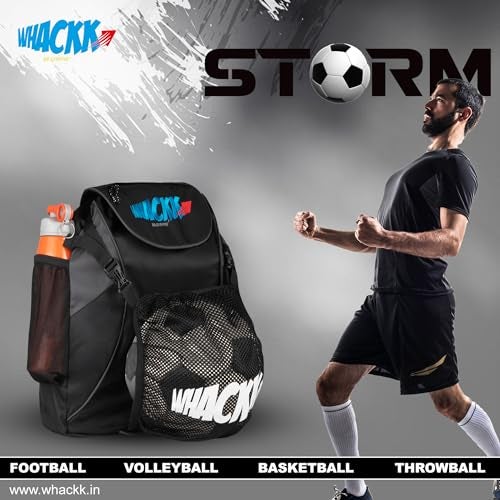 WHACKK Storm Soccer Black Football Equipment Bags Basketball Volleyball Throwball Drawstring Backpack Ballbag Helmet/Ball Pocket Dual Pockets Bottle Holder Lightweight Gym Sports Kitbag for Men Boys - Image 3