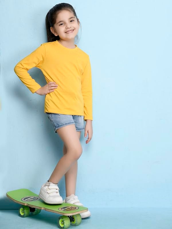 Nusyl Girls Full Sleeves Solid T-Shirt for Kids | Soft Cotton Blend | Comfortable Regular Fit | Casual 2-16 Years | Yellow - Image 5