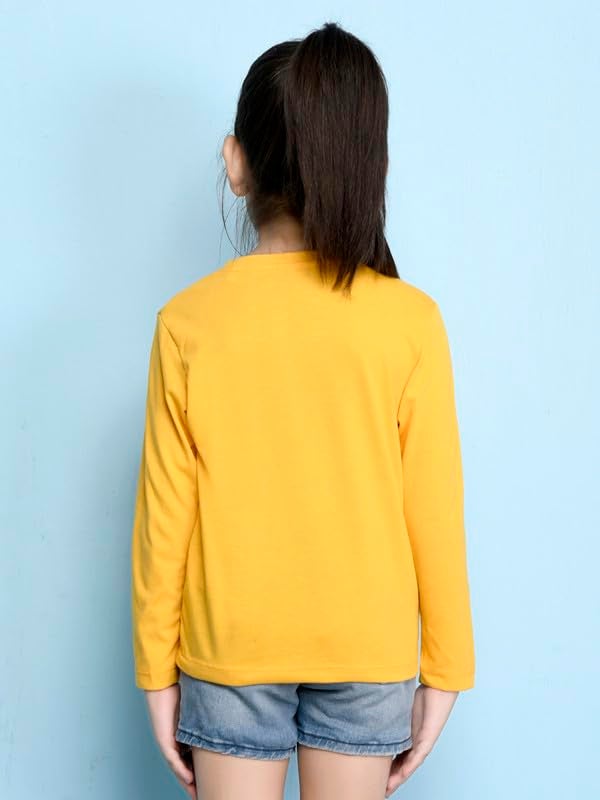 Nusyl Girls Full Sleeves Solid T-Shirt for Kids | Soft Cotton Blend | Comfortable Regular Fit | Casual 2-16 Years | Yellow - Image 2