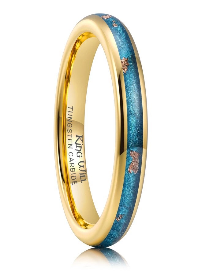 King Will 4mm Gold Tungsten Rings for Women, Men's Wedding Rings Blue&Rose Sand Inlay Domed Ring for Men Women, Comfort Fit, Durable, Size 7 - Image 1
