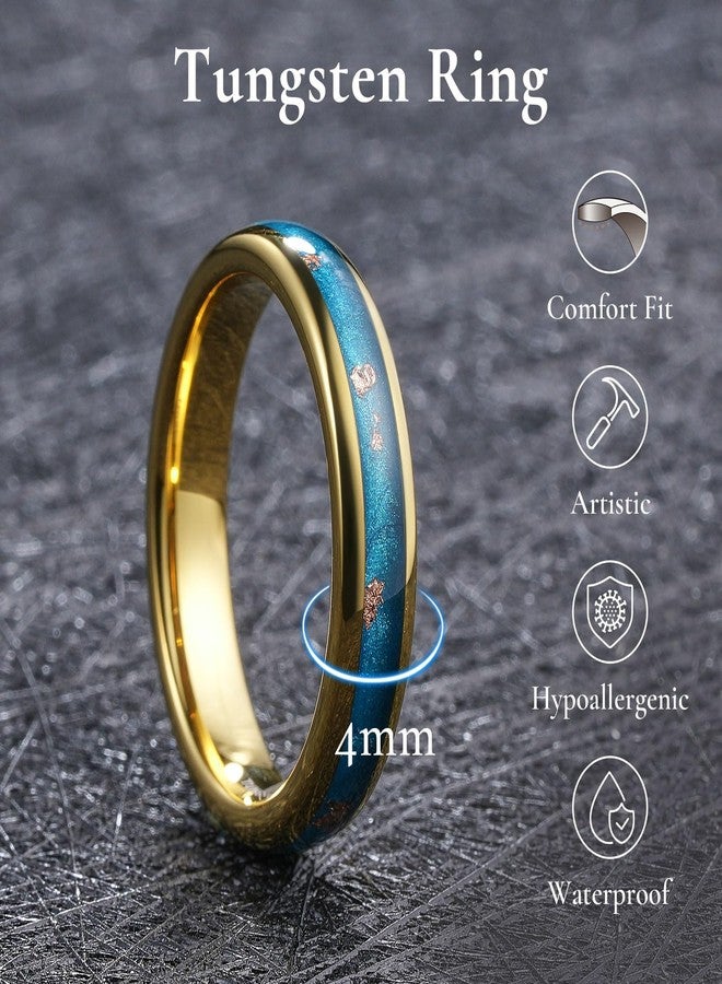 King Will 4mm Gold Tungsten Rings for Women, Men's Wedding Rings Blue&Rose Sand Inlay Domed Ring for Men Women, Comfort Fit, Durable, Size 7 - Image 2