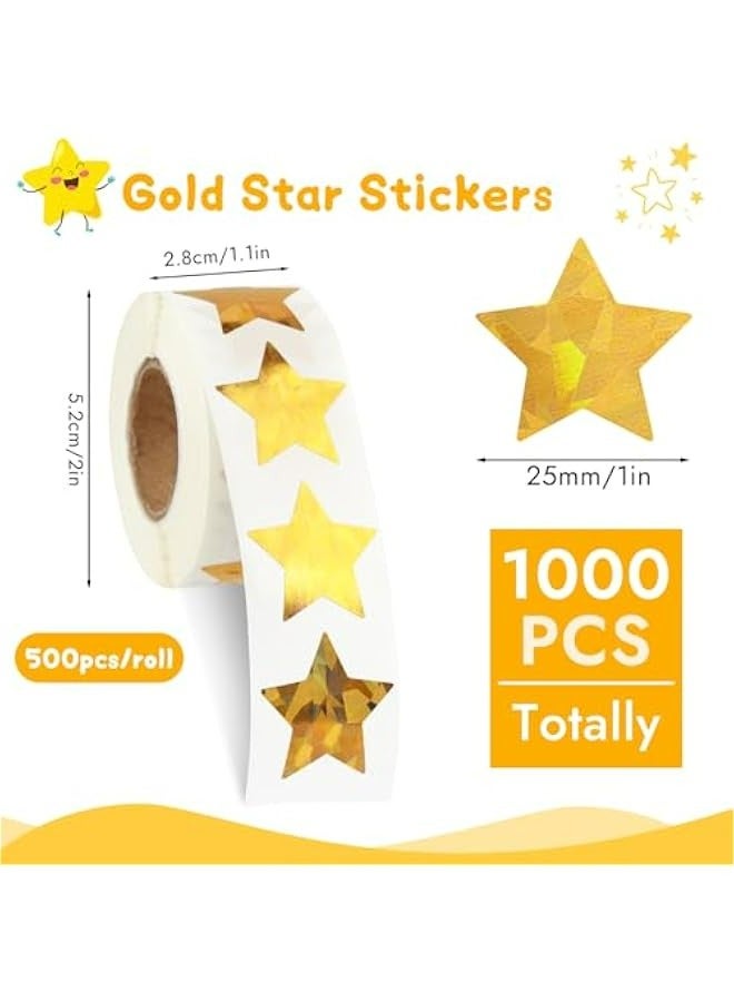 Generic Pack of 1000 Holographic Gold Star Stickers, 2 Rolls of Sparkly Foil Stars for Behavior Chart, Planner, Classroom Supplies - 1 Inch Size, Reward for Kids & Teachers  - Image 2