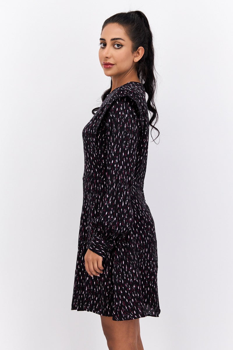 Scotch & Soda فستان ميني مطبوع بالكامل للنساء، أسود - Image 2