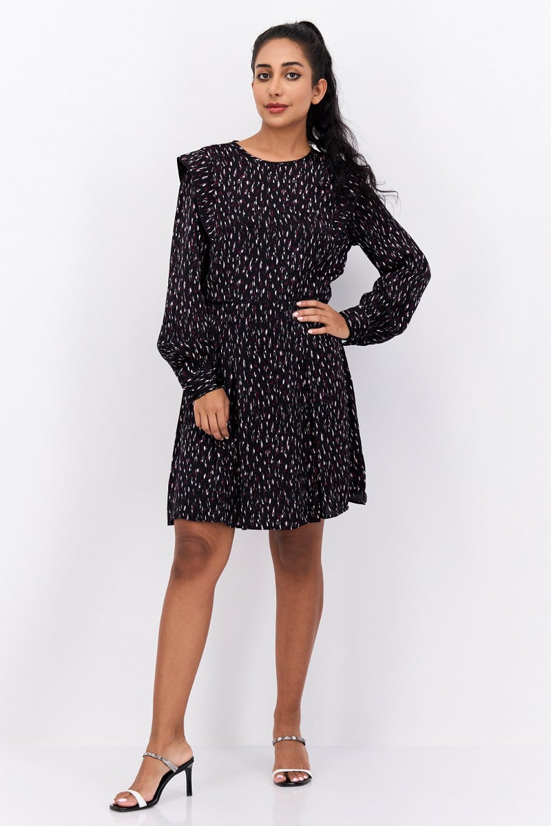 Scotch & Soda فستان ميني مطبوع بالكامل للنساء، أسود - Image 4