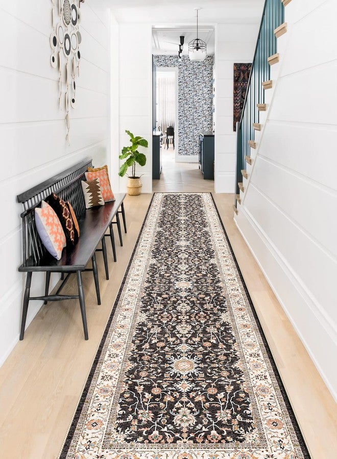 TOPRUUG Washable Runner Rug 2x12 - Hallway Runner Rug Kitchen Rugs and Mats Non Skid Washable Waterproof Carpet Runner for Living Room Bedroom Bathroom (Black, 2X12) - Image 1
