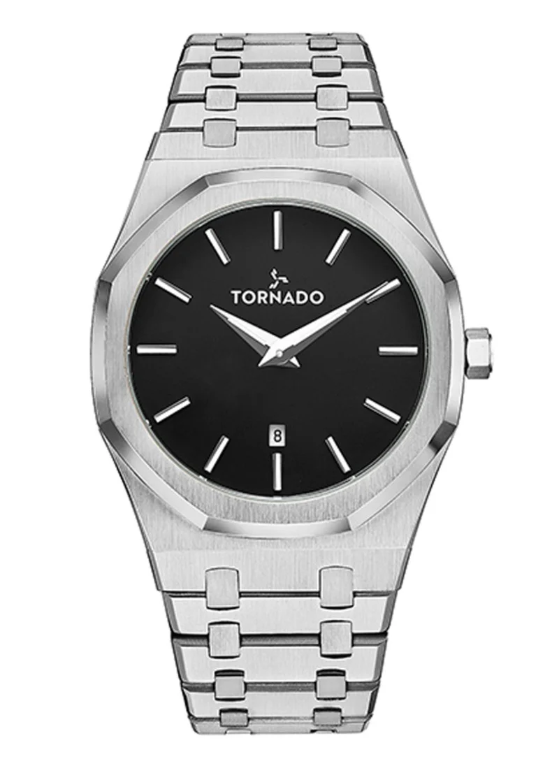 تورنيدو Tornado AURORA ECHO Men's Japan Quartz Movement Watch, Analog Display and Stainless Steel Strap - T9009-SBSB, Silver