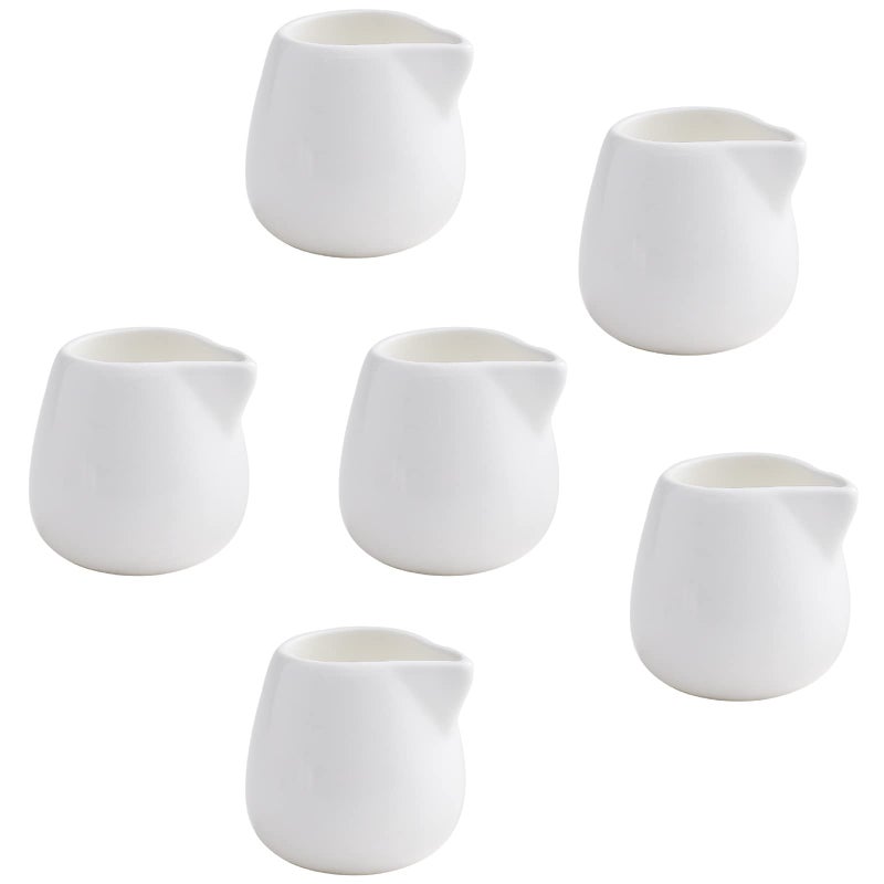 OMAYKEY 3 OZ 6pcs Mini Porcelain Creamer Small Ceramic Cream Pitcher Sauce Pitcher Sets Serving for Coffee Tea Milk  White