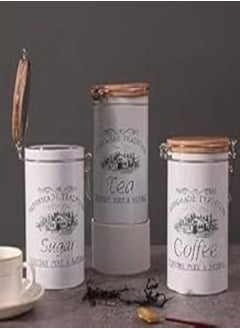 Generic Coffee and Sugar Container Set - 3pcs Kitchen Canisters with Lids - Airtight Metal Canister Set - Food Storage Containers Jars for Coffee, Sugar, Tea, Flour - Farmhouse design (Round) 