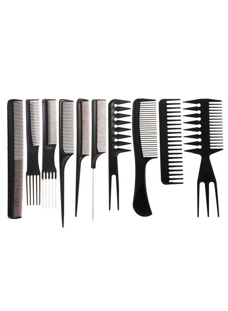10-Piece Professional Anti-Static Hair Comb Set Black - Image 2