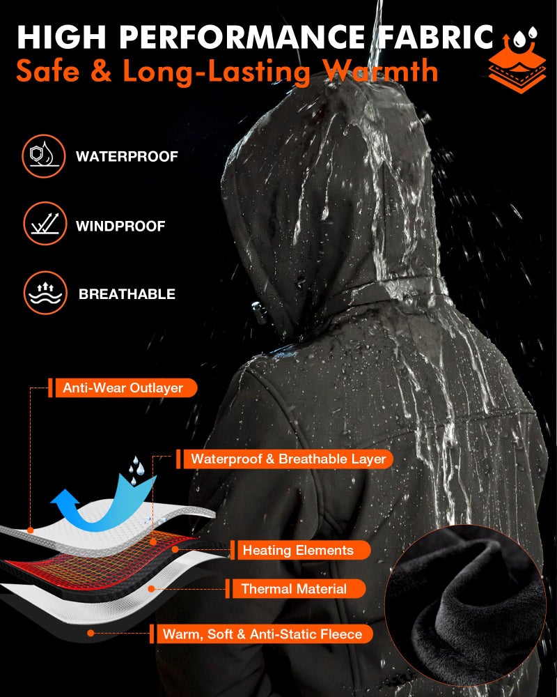 ARRIS Men`s Heated Jacket, Electric Heating Coat with 7.4V Battery and Detachable Hood - Waterproof, 8 Heating Areas - Image 3