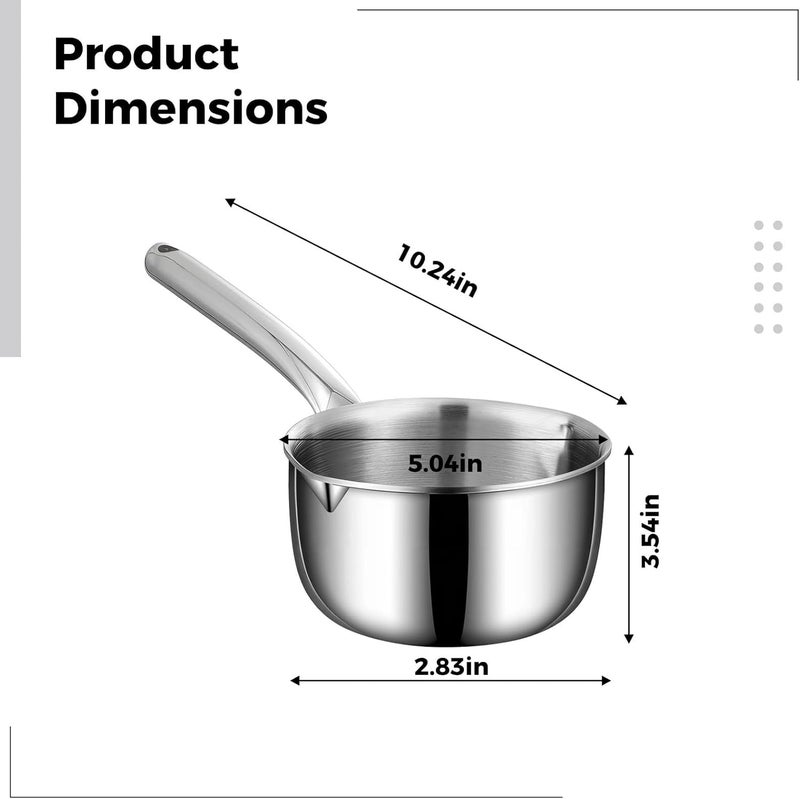 600 Ml Saucepan Stainless Steel, Pour Spout, 12.8 Cm, Pot, Long Handle - Image 4