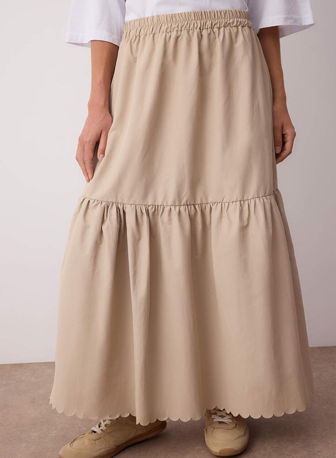 trendyol Beige Unlined Plain Woven Skirt with Hem Detail Woven Skirt - Image 3