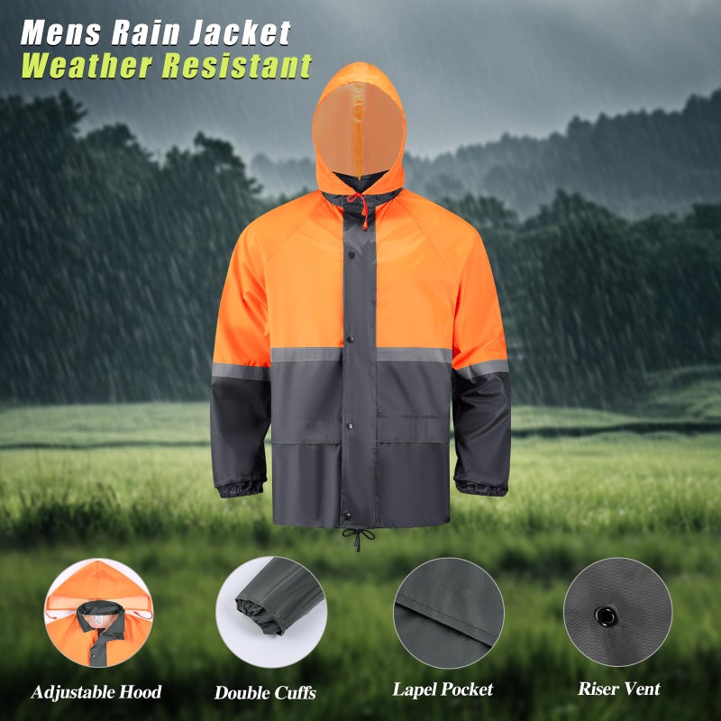 VUVEA Men's Lightweight Waterproof Rain Suit - Reflective Jacket & Pants with Hood for Outdoor Work, Fishing, Hiking - Image 3