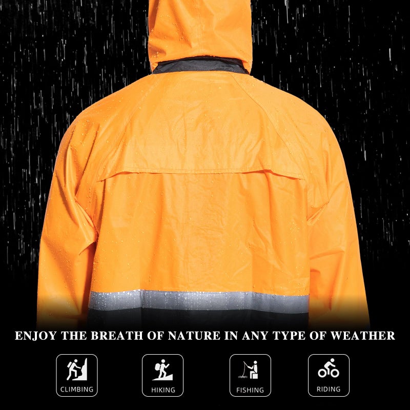 VUVEA Men's Lightweight Waterproof Rain Suit - Reflective Jacket & Pants with Hood for Outdoor Work, Fishing, Hiking - Image 4
