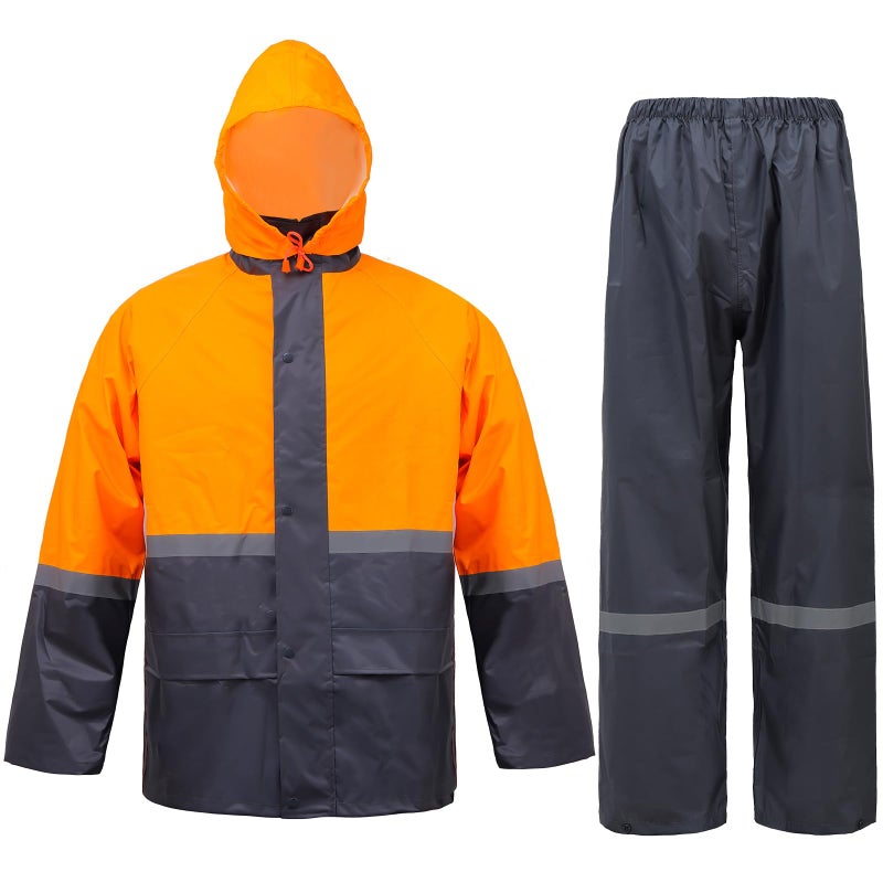 VUVEA Men's Lightweight Waterproof Rain Suit - Reflective Jacket & Pants with Hood for Outdoor Work, Fishing, Hiking - Image 1