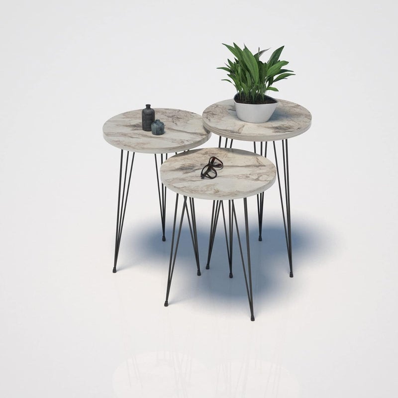 PAK HOME Set of 3 White Marble Nesting End Tables Round Wood Stacking Coffee Side Accent Table with Metal Legs for Living Room, Home Office, Nightstands for Bedroom - Image 4