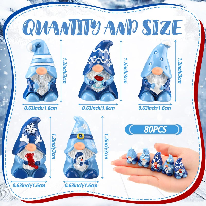 Quzzil 80 Pcs Christmas Gnomes Winter Mini Gnomes Figurines Winter Snowflake Miniature Figurines Tiny Resin Statues Snowman Table Centerpieces For Patio Garden Ornament To Hide - Image 3