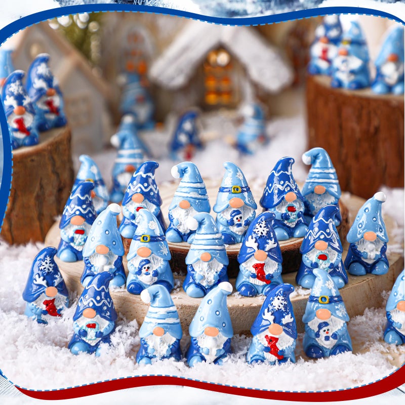 Quzzil 80 Pcs Christmas Gnomes Winter Mini Gnomes Figurines Winter Snowflake Miniature Figurines Tiny Resin Statues Snowman Table Centerpieces For Patio Garden Ornament To Hide - Image 2