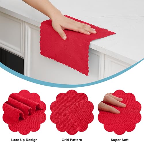 Homaxy 12 Pack Kitchen Dish Cloths 10 x 10 Inches Red Super Soft and Absorbent Coral Velvet Dish Towels Nonstick Oil Fast Drying Microfiber Cleaning Cloth No Lint Household Dishcloths - Image 3