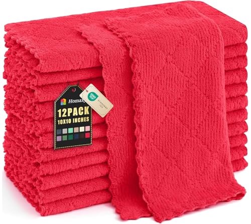 Homaxy 12 Pack Kitchen Dish Cloths 10 x 10 Inches Red Super Soft and Absorbent Coral Velvet Dish Towels Nonstick Oil Fast Drying Microfiber Cleaning Cloth No Lint Household Dishcloths - Image 1