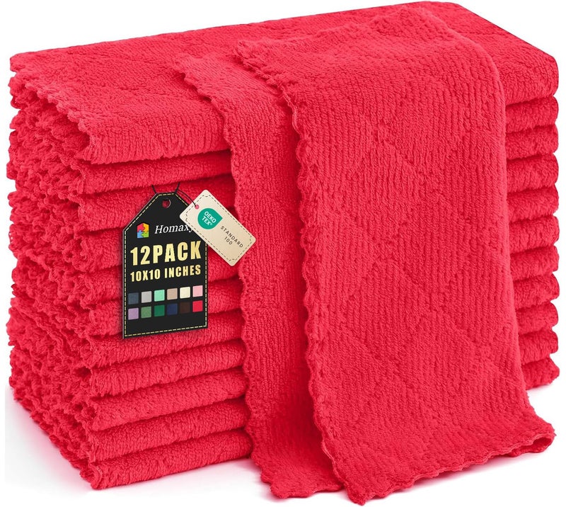 Homaxy 12 Pack Kitchen Dish Cloths 10 x 10 Inches Red Super Soft and Absorbent Coral Velvet Dish Towels Nonstick Oil Fast Drying Microfiber Cleaning Cloth No Lint Household Dishcloths - Image 2