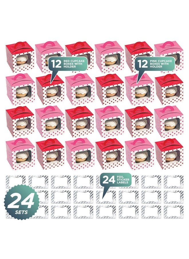 Red And Pink Polka Dot Cupcake Boxes With Insert Holders And Sticker Labels 4 1/2" X 3" X 4 1/2" (24 Count) - pzsku/ZF6BD4E3241250B42C2E0Z/45/_/1697460207/1e50ed08-a75d-490a-a406-da20ff138170