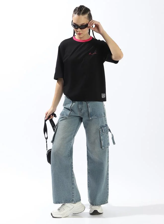 هوبرهولمي تيشيرت نسائي أسود قطن 1% سادة مقاس كبير