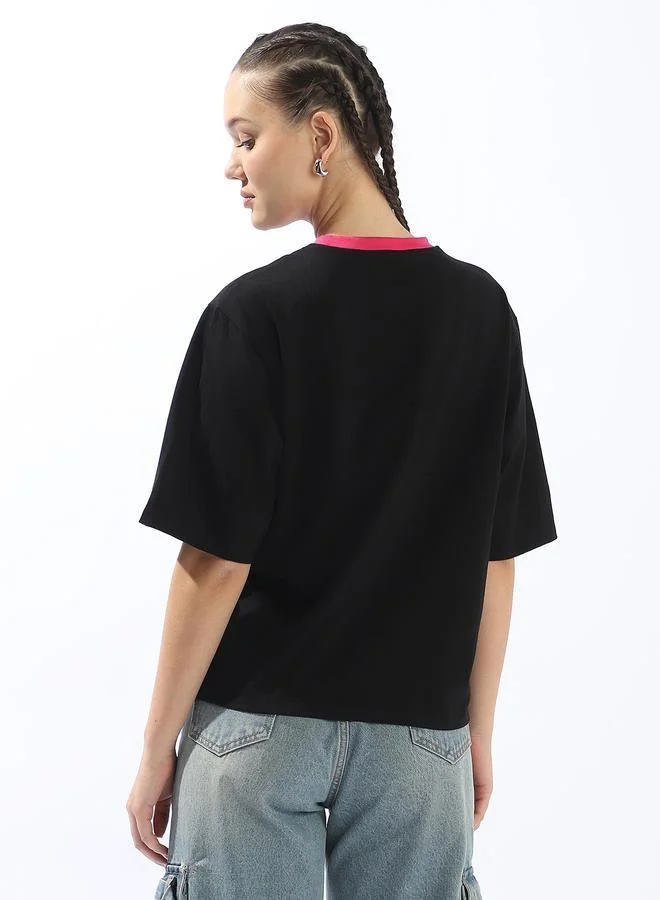 Hubberholme black Women's Black 100% Cotton Solid Oversized T-Shirt for Women | Best Price UAE