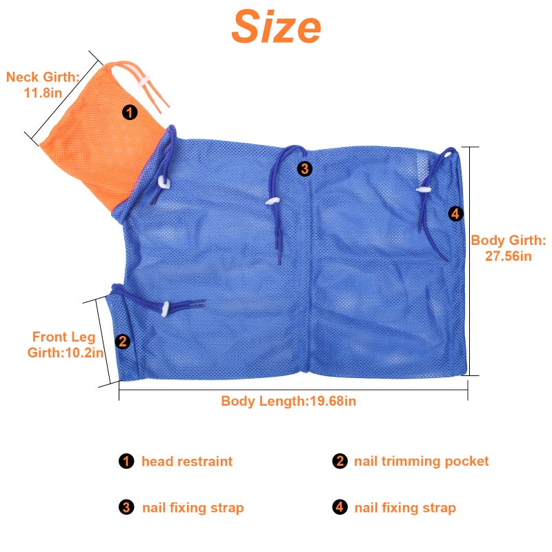 Catcan Breathable Mesh Anti Scratch Adjustable Cat Grooming Bag for Nail Trimming, Bathing - Polyester Soft Cat Washing Bag (Blue-Orange) - Image 2