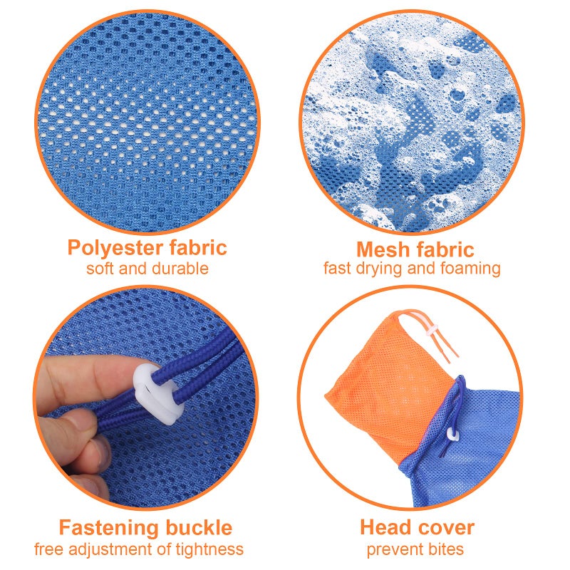 Catcan Breathable Mesh Anti Scratch Adjustable Cat Grooming Bag for Nail Trimming, Bathing - Polyester Soft Cat Washing Bag (Blue-Orange) - Image 3