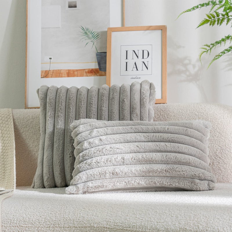 DEELAND Pack of 2 Faux Fur Plush Decorative Throw Pillow Covers Fuzzy Striped Soft Pillowcase Cushion Covers for Sofa Couch Bedroom 16x16 inch - Image 3