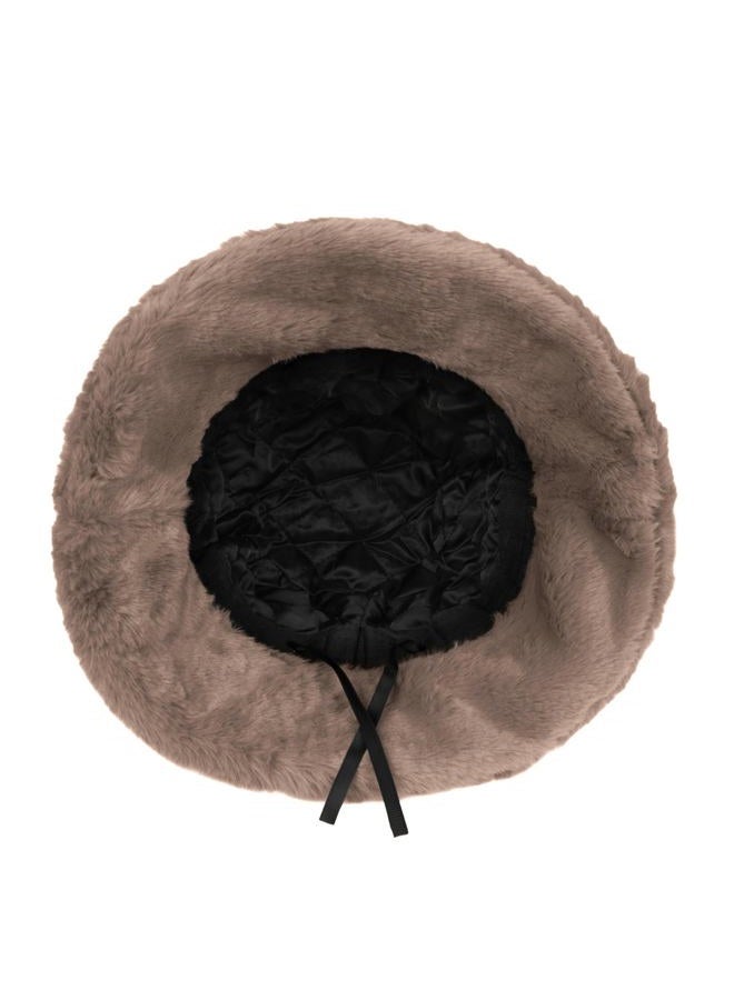 Umeepar Winter Faux Fur Fuzzy Bucket Hat Fluffy Furry Warm Hat for Women, Khaki, One Size - Image 5