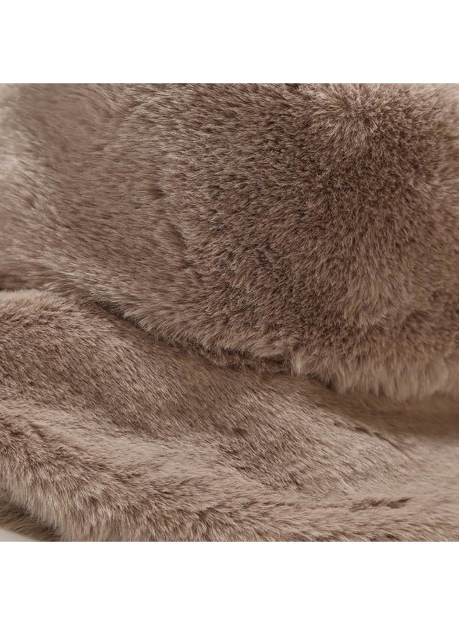 Umeepar Winter Faux Fur Fuzzy Bucket Hat Fluffy Furry Warm Hat for Women, Khaki, One Size - Image 4