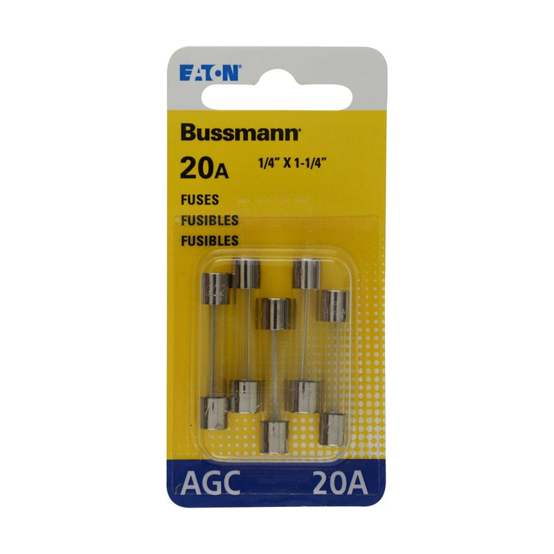 Bussmann BP/AGC-20 20 Amp Fast Acting Glass Tube Fuse , yellow - Image 1