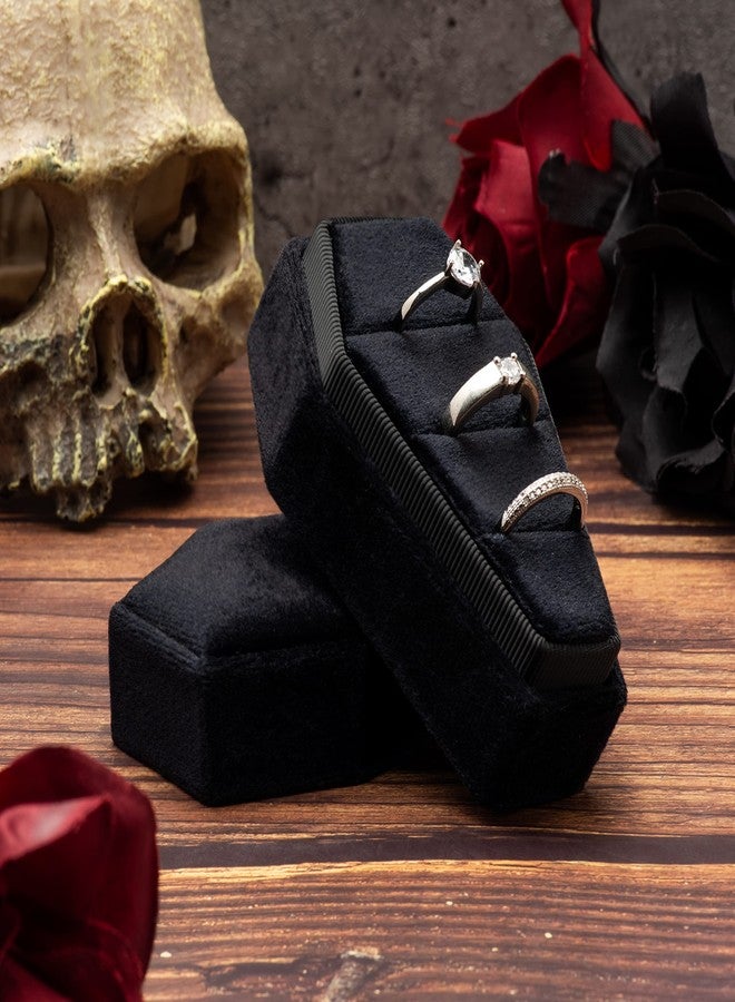Giftop Velvet Coffin Ring Box Case Holder 3 Slots for Gothic Wedding Ceremony,Gothic Jewelry Organizer Decorations (Black) - Image 4