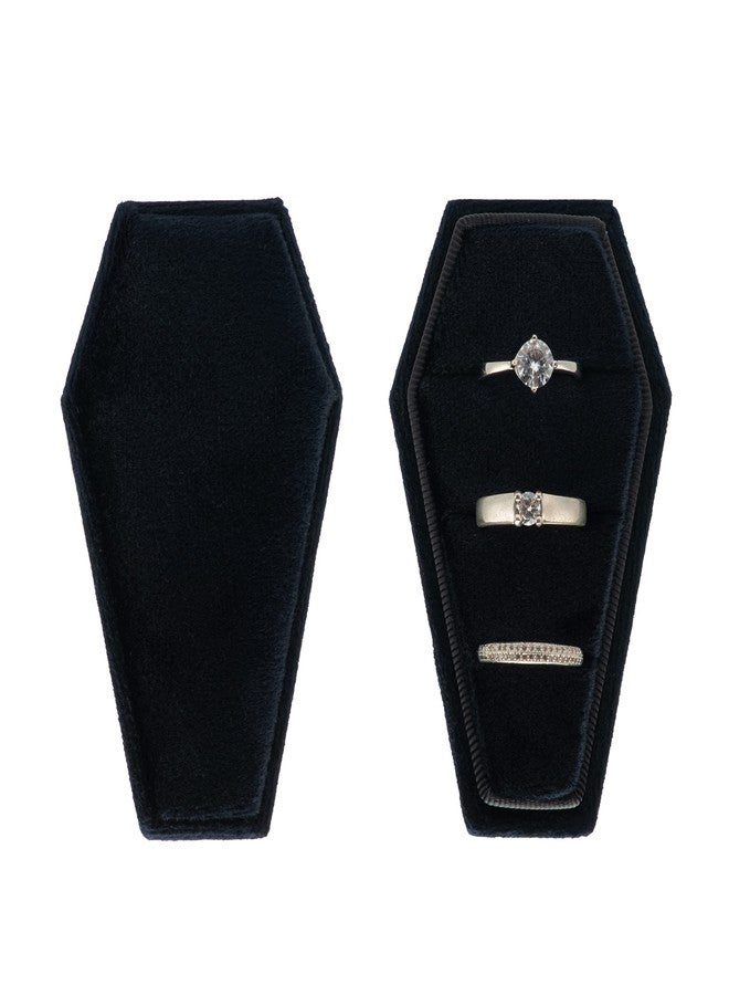 Giftop Velvet Coffin Ring Box Case Holder 3 Slots for Gothic Wedding Ceremony,Gothic Jewelry Organizer Decorations (Black) - Image 2
