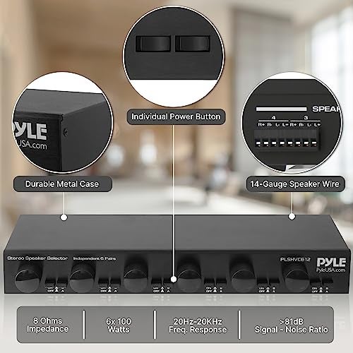 Pyle 6 Channel High Power Stereo Speaker Selector with Volume Control - Rugged and Durable Housing Construction, Cabinet Heat Sink, Plug and Play Easy Install - PLSHVC612 - Image 5