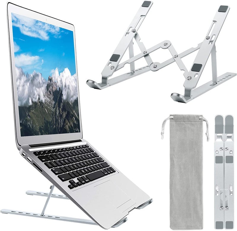 AMBLIC Laptop Stand Holder Adjustable Aluminium Foldable Portable 7 Angles AntiSlip Laptop Riser Comuter Laptop Holder Stand for BedDeskTableOfficeTravellingHome Compatible with All Laptops