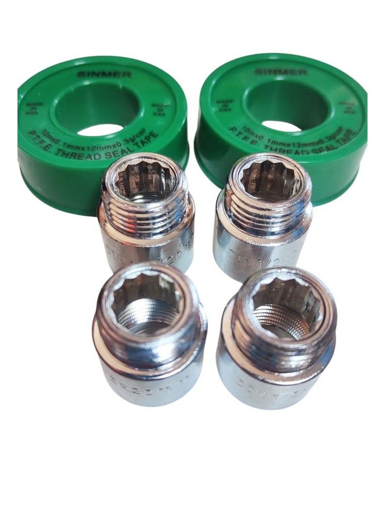 4 Chrome-Plated 1/2 inch to 20mm Pipe Fittings + 2 Durable Water Taps – Ideal for Plumbing & Faucet Installations" - Image 2