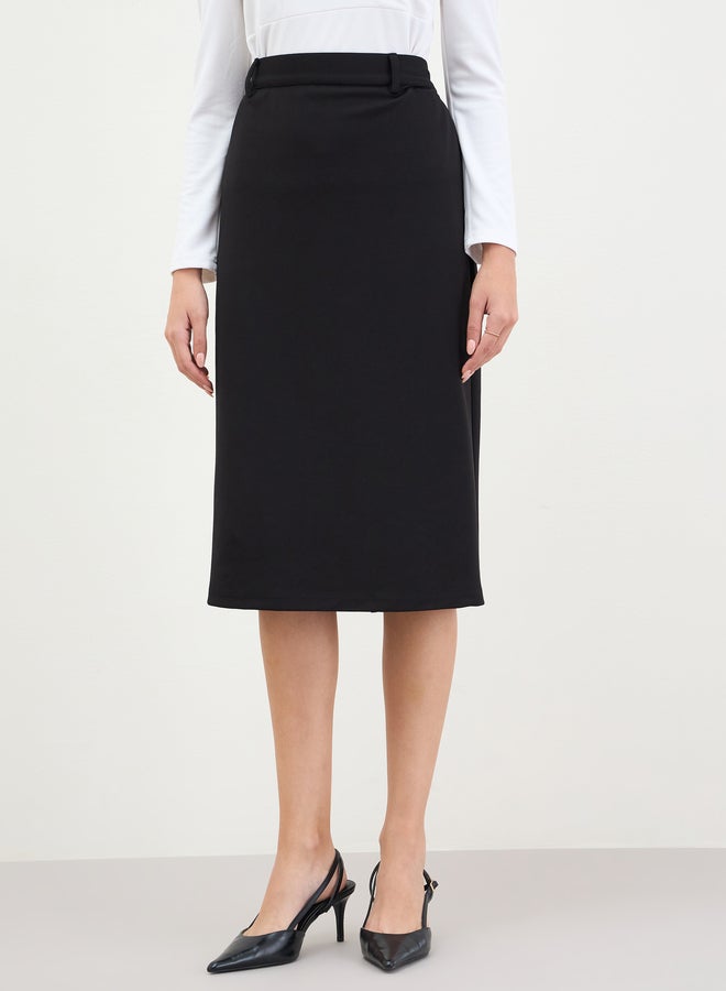 Styli Black Pencil Midi Skirt with Back Slit - Image 2