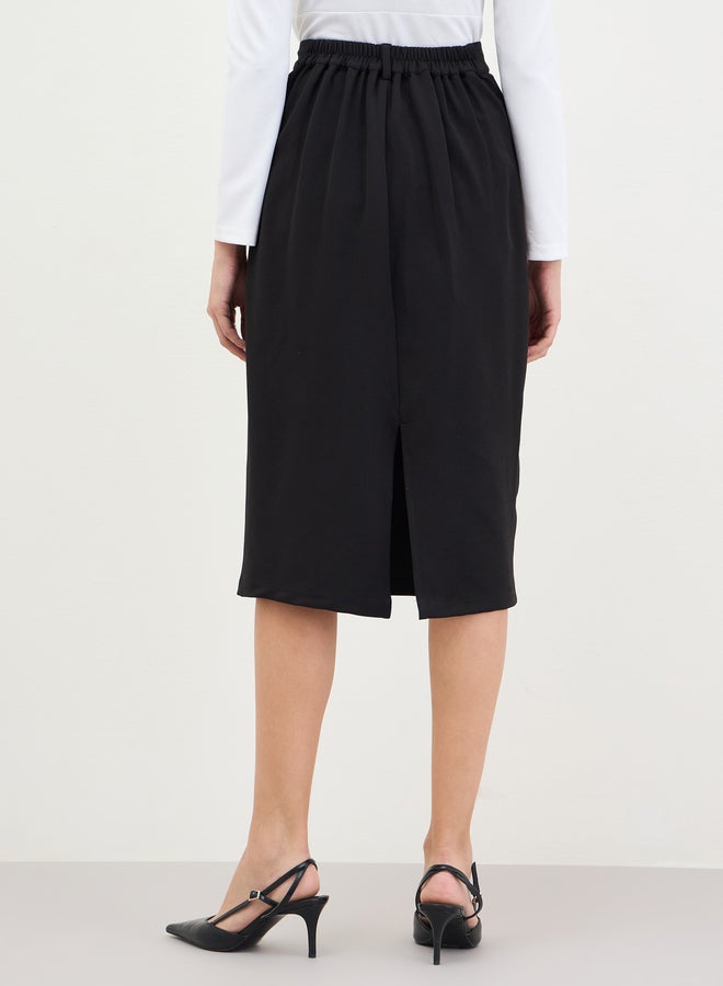 Styli Black Pencil Midi Skirt with Back Slit - Image 4