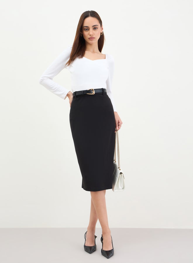 Styli Black Pencil Midi Skirt with Back Slit - Image 1