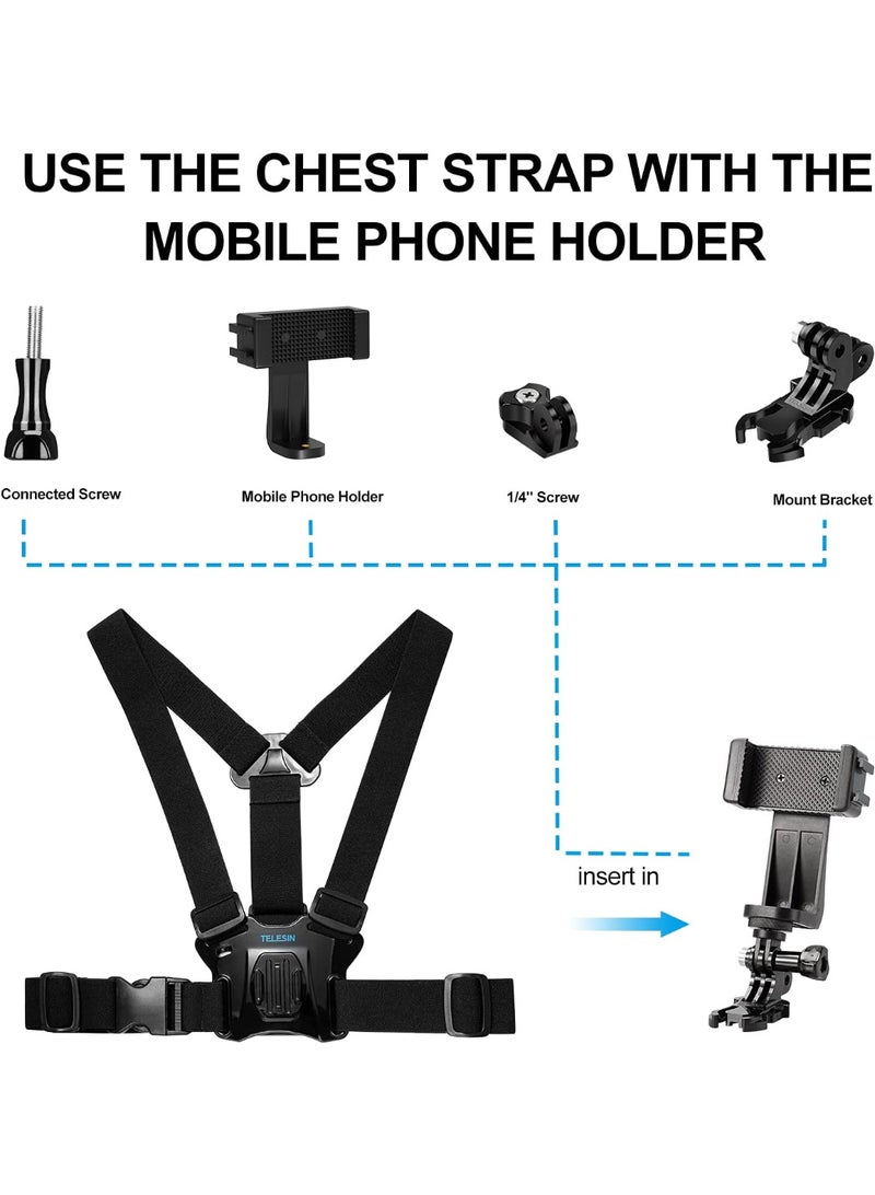 تيليسن حزام صدر عالمي من تيليسين لتثبيت كاميرات الحركة والهواتف الذكية، متوافق مع GoPro Max وHero 9 و8 و7 و6 و5 وinsta360 وOsmo - Image 4