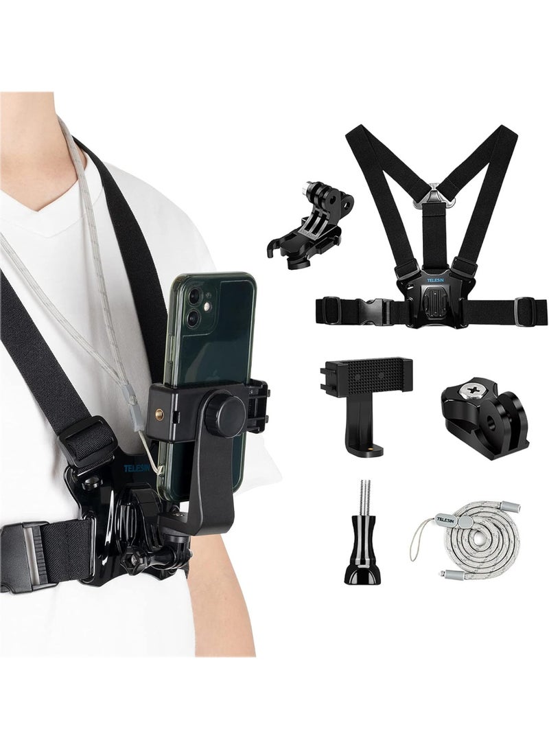 تيليسن حزام صدر عالمي من تيليسين لتثبيت كاميرات الحركة والهواتف الذكية، متوافق مع GoPro Max وHero 9 و8 و7 و6 و5 وinsta360 وOsmo - Image 1